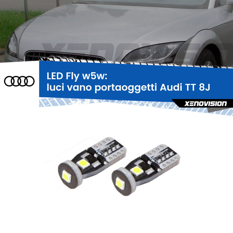 <strong>luci vano portaoggetti LED per Audi TT</strong> 8J 2006 - 2014. Coppia lampadine <strong>w5w</strong> Canbus compatte modello Fly Xenovision.