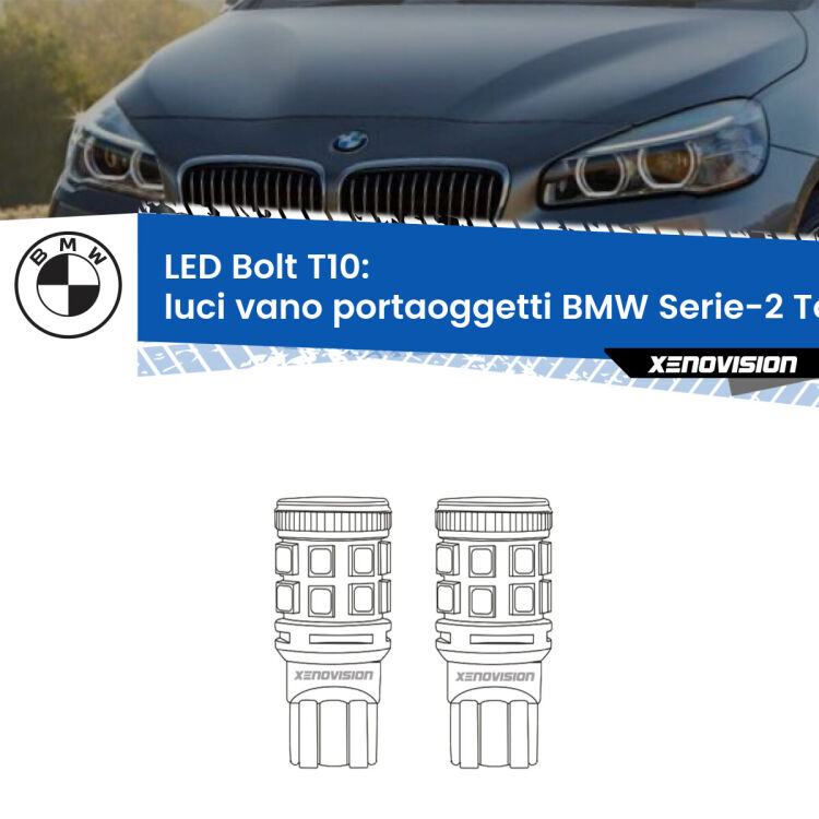 <strong>Luci Vano Portaoggetti LED per BMW Serie-2 Tourer</strong> F45, F46 2014 - 2018. Coppia lampade <strong>T10</strong> modello Bolt canbus.