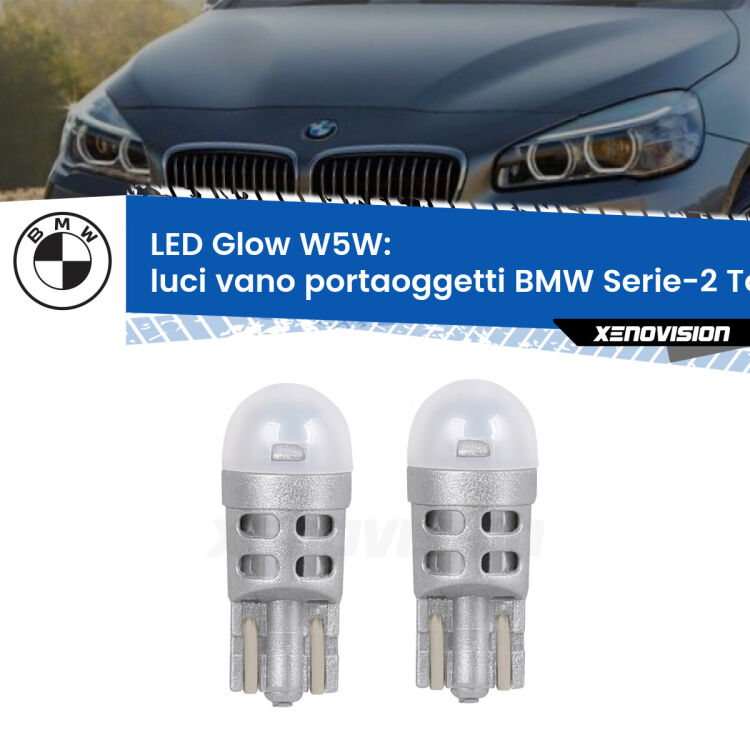 <strong>Luci Vano Portaoggetti LED luce calda per BMW Serie-2 Tourer</strong> F45, F46 2014 - 2018. Coppia lampade <strong>W5W</strong> modello Glow di Xenovision.