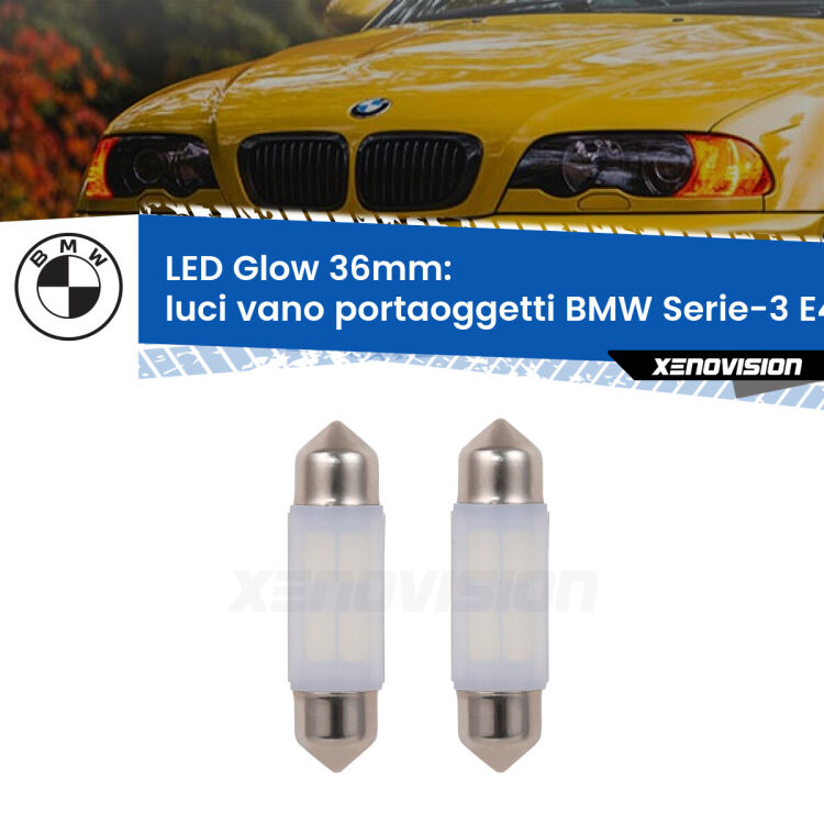 <strong>Luci Vano Portaoggetti LED luce calda per BMW Serie-3</strong> E46 1998 - 2005. Coppia lampade <strong>C5W</strong> 36mm modello Glow di Xenovision.