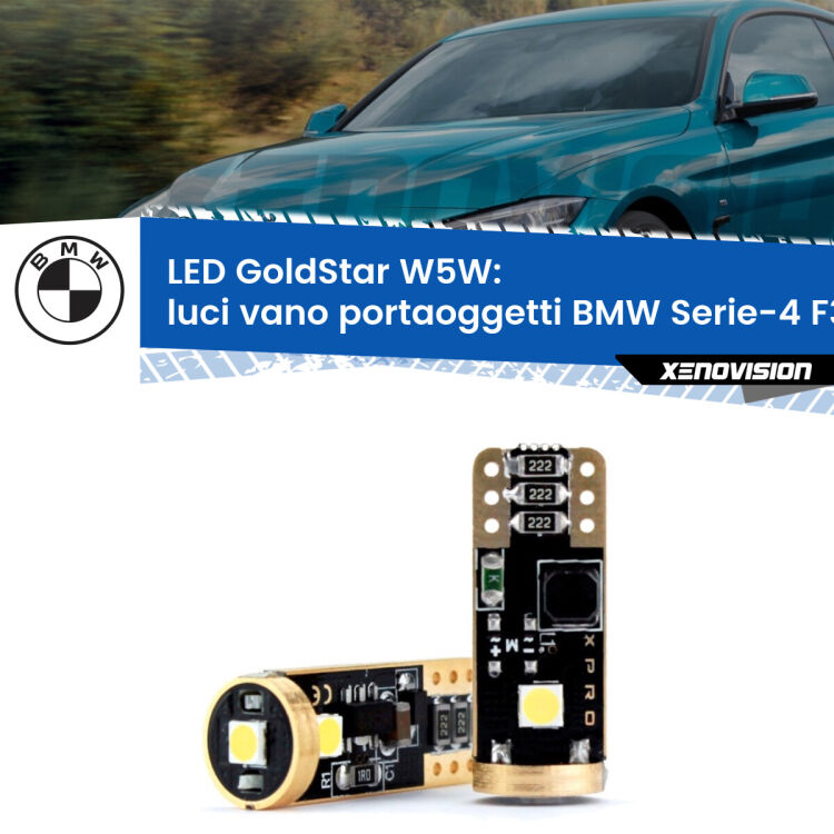 <strong>Luci Vano Portaoggetti LED BMW Serie-4</strong> F32, F82 2013 - 2019: ottima luminosità a 360 gradi. Si inseriscono ovunque. Canbus, Top Quality.