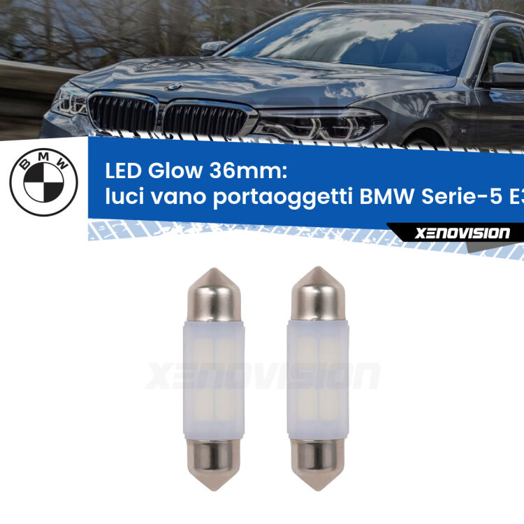 <strong>Luci Vano Portaoggetti LED luce calda per BMW Serie-5</strong> E39 1996 - 2003. Coppia lampade <strong>C5W</strong> 36mm modello Glow di Xenovision.