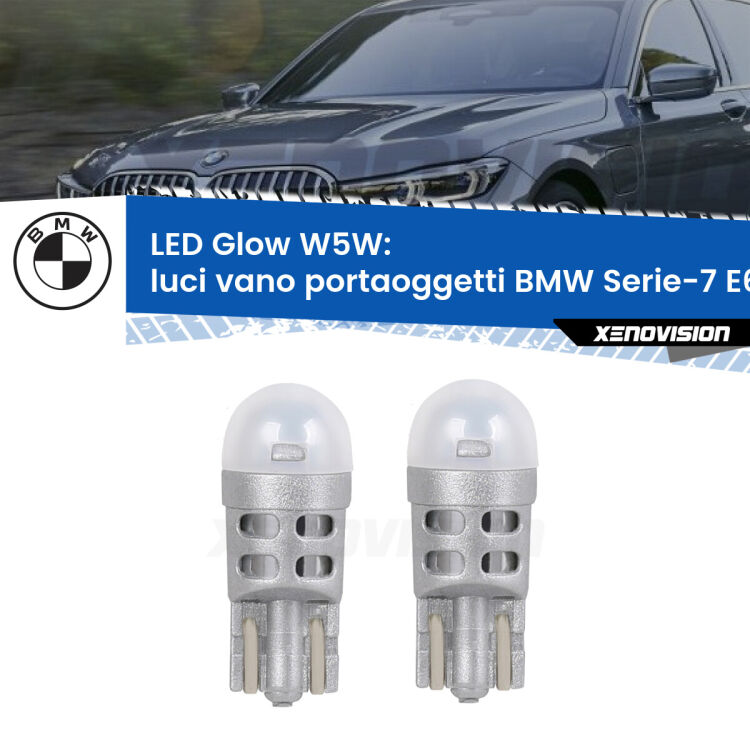 <strong>Luci Vano Portaoggetti LED luce calda per BMW Serie-7</strong> E65, E66, E67 2001 - 2008. Coppia lampade <strong>W5W</strong> modello Glow di Xenovision.