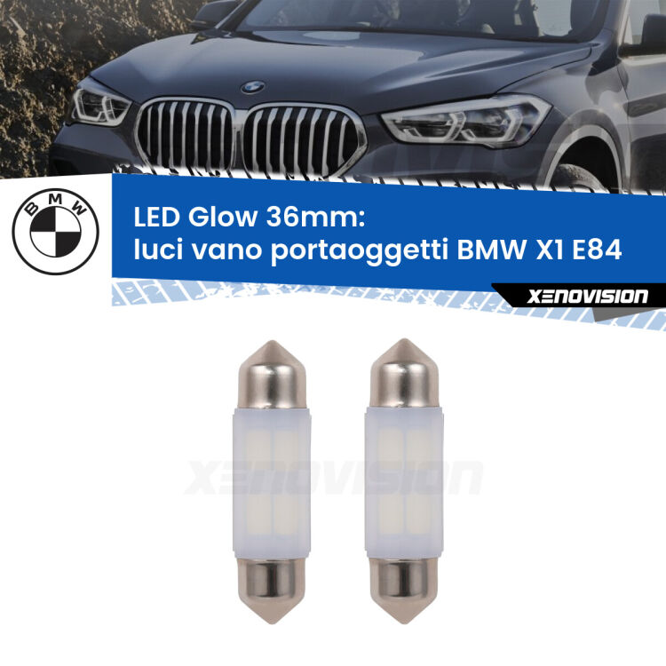 <strong>Luci Vano Portaoggetti LED luce calda per BMW X1</strong> E84 2009 - 2015. Coppia lampade <strong>C5W</strong> 36mm modello Glow di Xenovision.