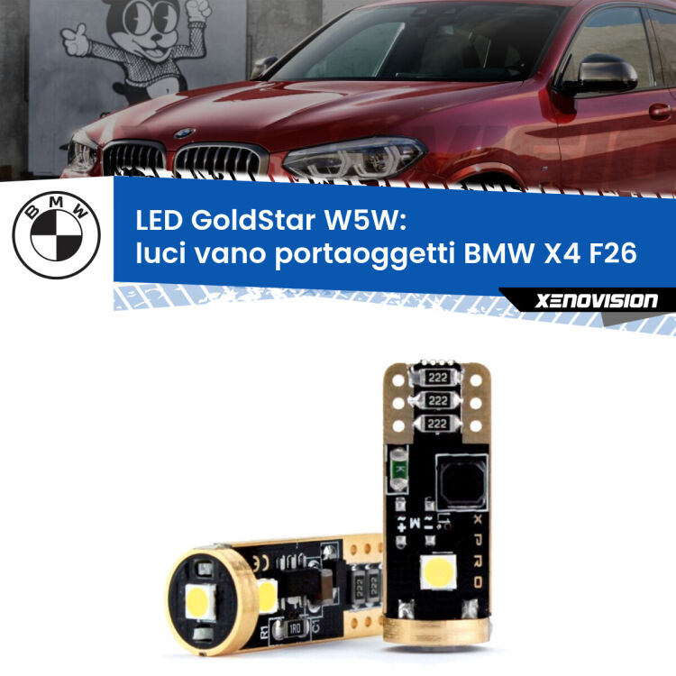 <strong>Luci Vano Portaoggetti LED BMW X4</strong> F26 2014 - 2017: ottima luminosità a 360 gradi. Si inseriscono ovunque. Canbus, Top Quality.