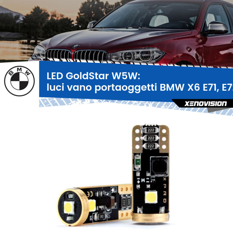 <strong>Luci Vano Portaoggetti LED BMW X6</strong> E71, E72 2008 - 2014: ottima luminosità a 360 gradi. Si inseriscono ovunque. Canbus, Top Quality.