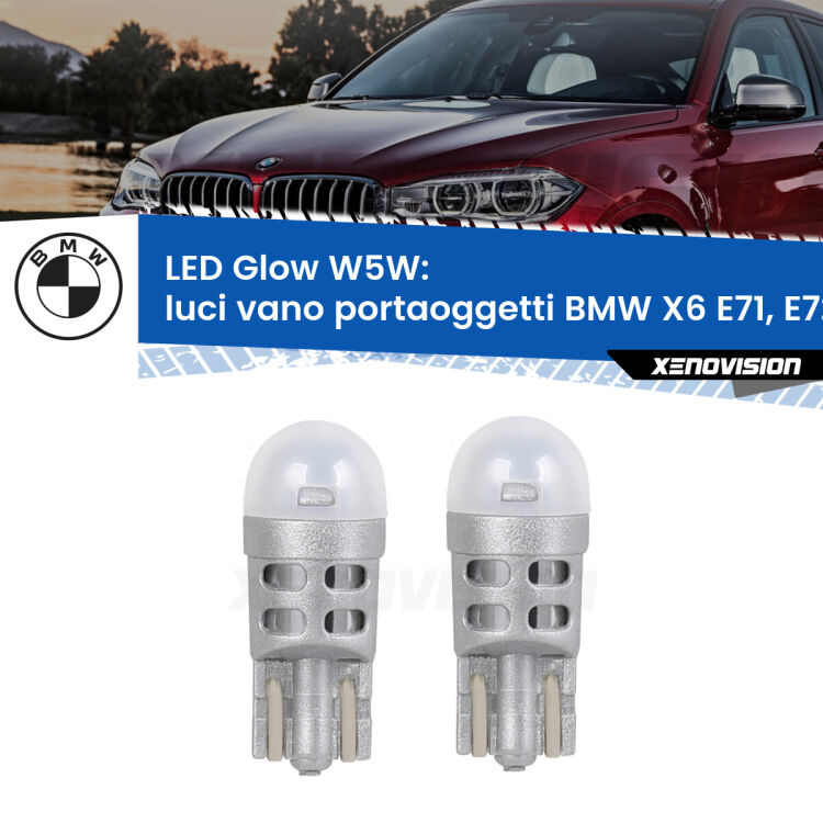 <strong>Luci Vano Portaoggetti LED luce calda per BMW X6</strong> E71, E72 2008 - 2014. Coppia lampade <strong>W5W</strong> modello Glow di Xenovision.