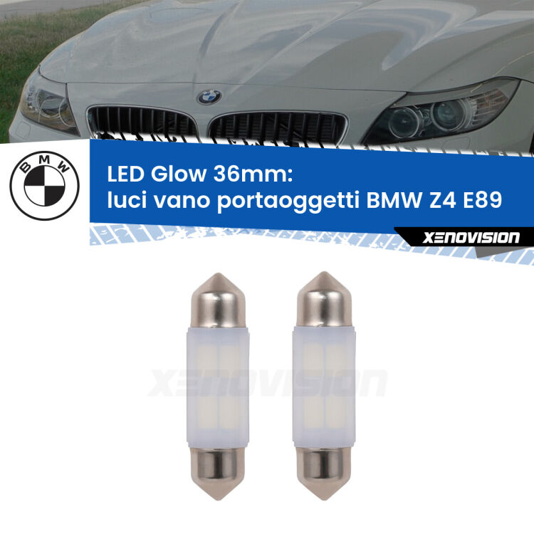 <strong>Luci Vano Portaoggetti LED luce calda per BMW Z4</strong> E89 2009 - 2016. Coppia lampade <strong>C5W</strong> 36mm modello Glow di Xenovision.