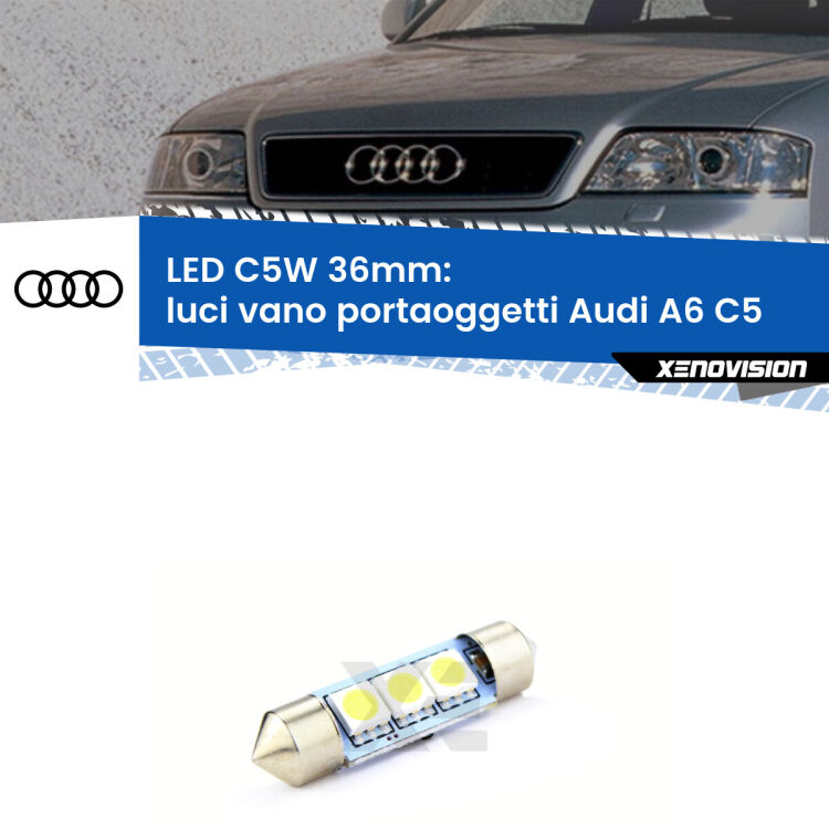 LED Luci Vano Portaoggetti Audi A6 C5 1997 - 2004. Una lampadina led innesto C5W 36mm canbus estremamente longeva.