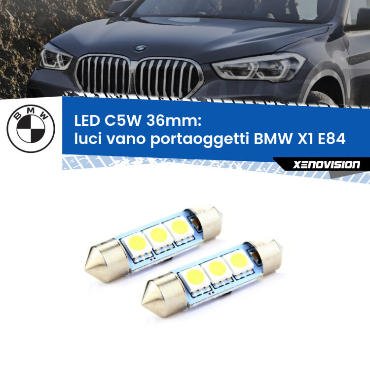 <strong>Luci Vano Portaoggetti LED per BMW X1</strong> E84 2009 - 2015. Coppia lampade <strong>C5W</strong> 36mm estremamente longeve.