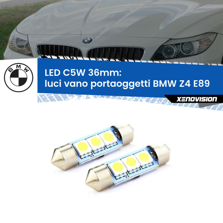 <strong>Luci Vano Portaoggetti LED per BMW Z4</strong> E89 2009 - 2016. Coppia lampade <strong>C5W</strong> 36mm estremamente longeve.