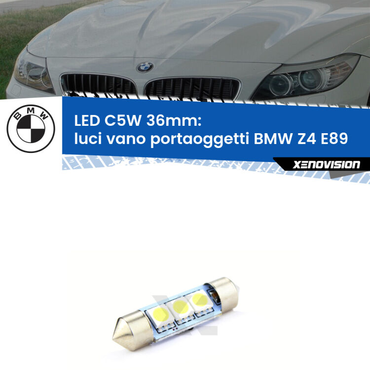 LED Luci Vano Portaoggetti BMW Z4 E89 2009 - 2016. Una lampadina led innesto C5W 36mm canbus estremamente longeva.