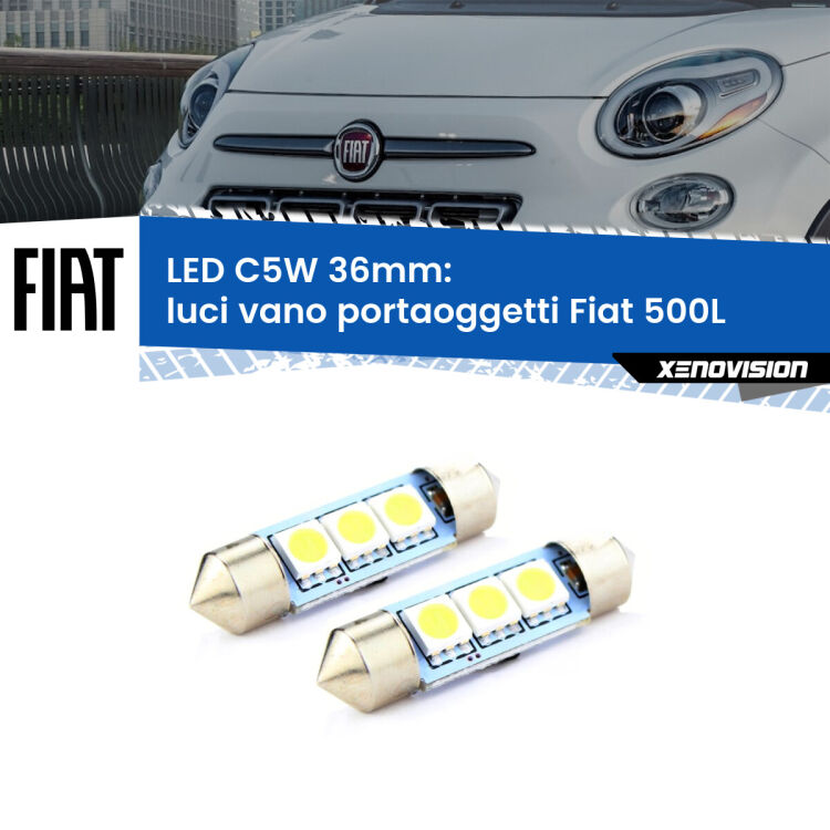 <strong>Luci Vano Portaoggetti LED per Fiat 500L</strong>  2012 - 2018. Coppia lampade <strong>C5W</strong> 36mm estremamente longeve.