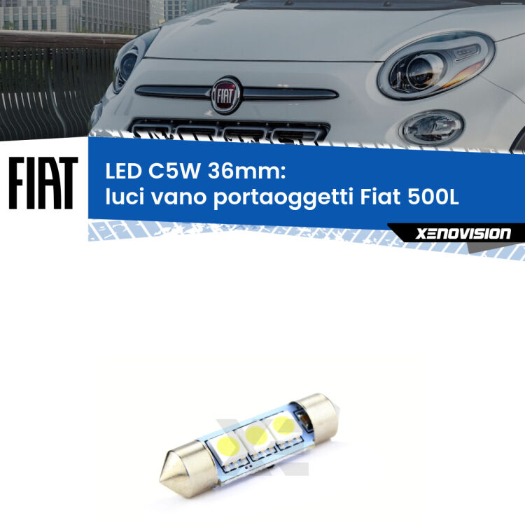 LED Luci Vano Portaoggetti Fiat 500L  2012 - 2018. Una lampadina led innesto C5W 36mm canbus estremamente longeva.