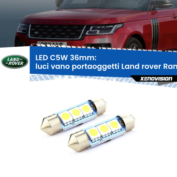 <strong>Luci Vano Portaoggetti LED per Land rover Range rover III</strong> L322 2002 - 2012. Coppia lampade <strong>C5W</strong> 36mm estremamente longeve.