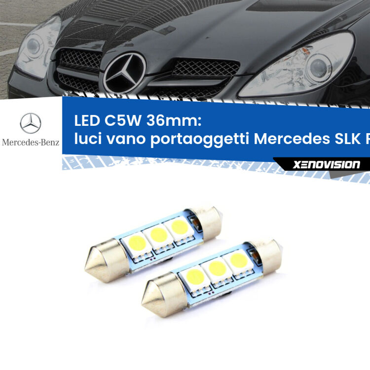 <strong>Luci Vano Portaoggetti LED per Mercedes SLK</strong> R171 2004 - 2011. Coppia lampade <strong>C5W</strong> 36mm estremamente longeve.