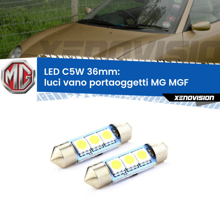 <strong>Luci Vano Portaoggetti LED per MG MGF</strong>  1995 - 2002. Coppia lampade <strong>C5W</strong> 36mm estremamente longeve.