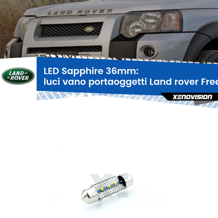 <strong>LED luci vano portaoggetti 36mm per Land rover Freelander</strong> L314 1998 - 2006. Lampadina <strong>c5W</strong> modello Sapphire Xenovision con chip led Philips.