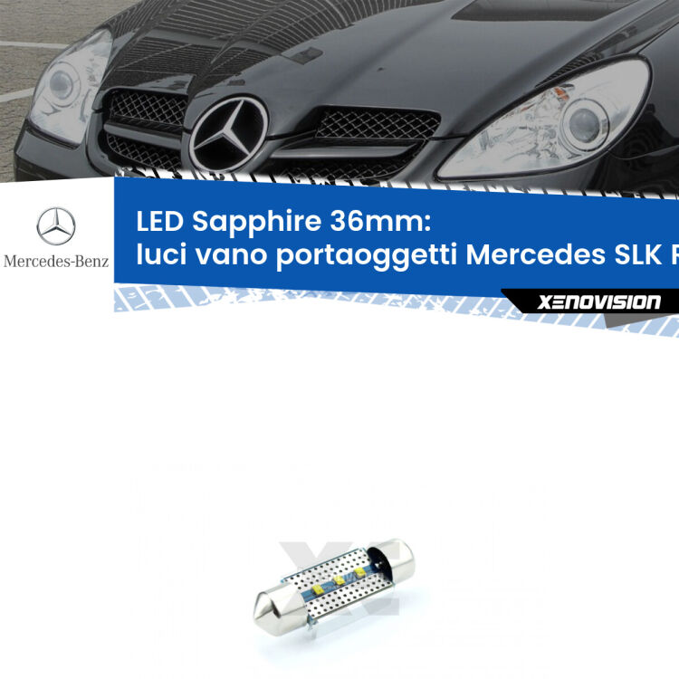 <strong>LED luci vano portaoggetti 36mm per Mercedes SLK</strong> R171 2004 - 2011. Lampadina <strong>c5W</strong> modello Sapphire Xenovision con chip led Philips.