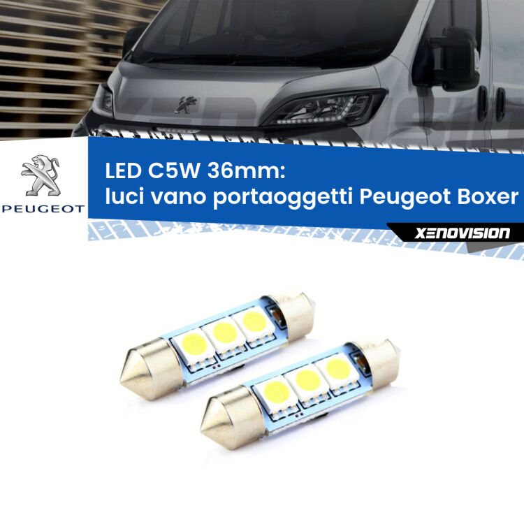 <strong>Luci Vano Portaoggetti LED per Peugeot Boxer</strong> Mk1 1994 - 2002. Coppia lampade <strong>C5W</strong> 36mm estremamente longeve.