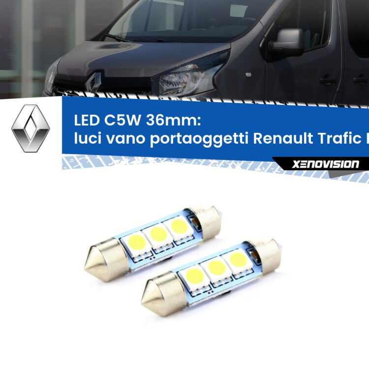 <strong>Luci Vano Portaoggetti LED per Renault Trafic I</strong> Mk1 1980 - 2000. Coppia lampade <strong>C5W</strong> 36mm estremamente longeve.