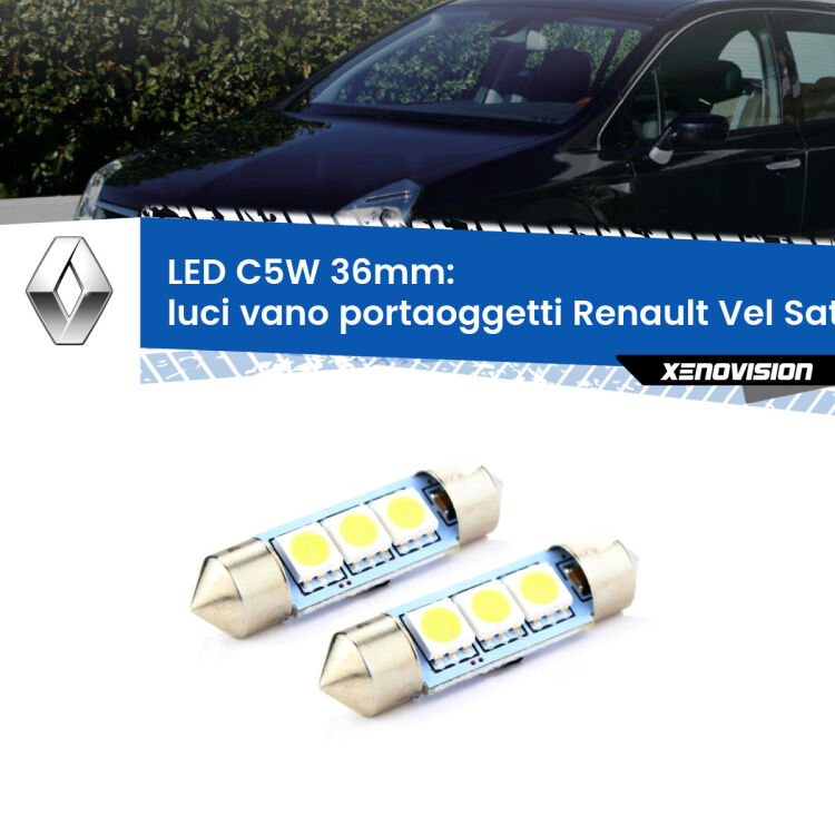 <strong>Luci Vano Portaoggetti LED per Renault Vel Satis</strong>  2002 - 2010. Coppia lampade <strong>C5W</strong> 36mm estremamente longeve.