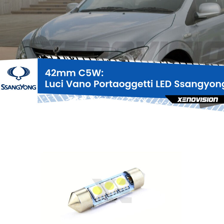 Lampadina eccezionalmente duratura, canbus e luminosa. C5W 42mm perfetto per Luci Vano Portaoggetti LED Ssangyong Actyon  2006 - 2017<br />.