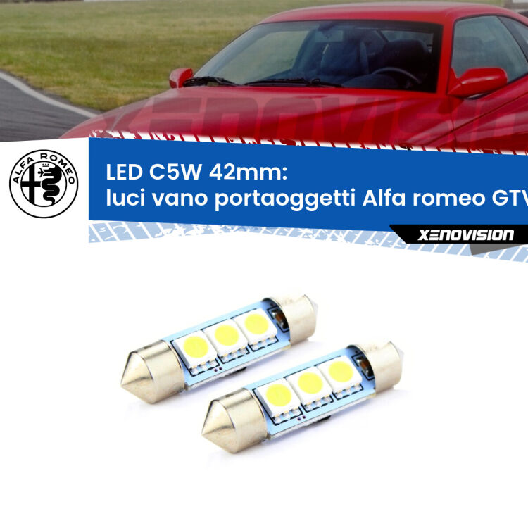 <strong>Luci Vano Portaoggetti LED per Alfa romeo GTV</strong>  1995 - 2005. Coppia lampade <strong>C5W</strong> 42mm estremamente longeve.