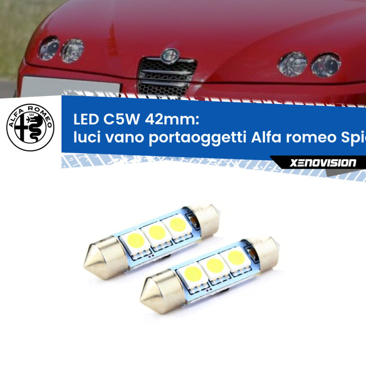 <strong>Luci Vano Portaoggetti LED per Alfa romeo Spider</strong> 916 1995 - 2005. Coppia lampade <strong>C5W</strong> 42mm estremamente longeve.