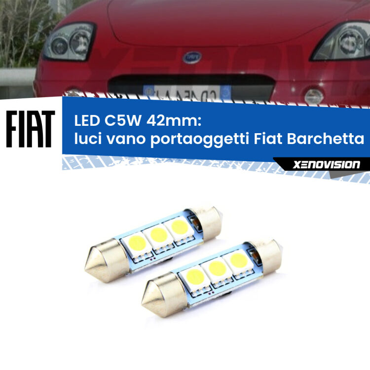 <strong>Luci Vano Portaoggetti LED per Fiat Barchetta</strong>  1995 - 2005. Coppia lampade <strong>C5W</strong> 42mm estremamente longeve.