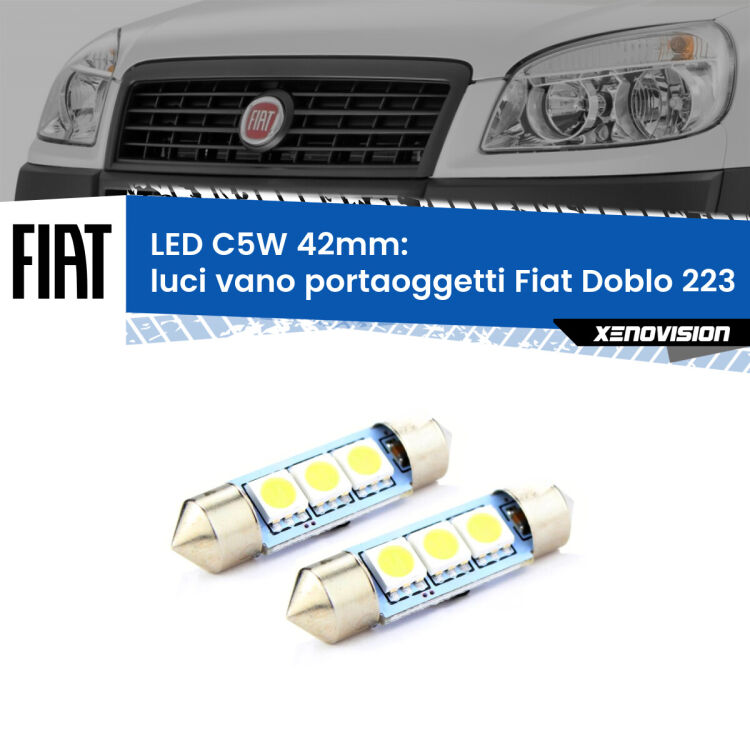 <strong>Luci Vano Portaoggetti LED per Fiat Doblo</strong> 223 2000 - 2010. Coppia lampade <strong>C5W</strong> 42mm estremamente longeve.