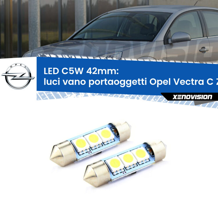 <strong>Luci Vano Portaoggetti LED per Opel Vectra C</strong> Z02 2002 - 2010. Coppia lampade <strong>C5W</strong> 42mm estremamente longeve.