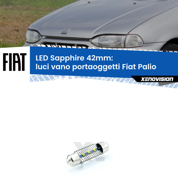 <strong>LED luci vano portaoggetti 42mm per Fiat Palio</strong>  1996 - 2003. Lampade <strong>c5W</strong> modello Sapphire Xenovision con chip led Philips.