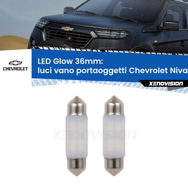 <strong>Luci Vano Portaoggetti LED luce calda per Chevrolet Niva</strong> 2123 2002 - 2009. Coppia lampade <strong>C5W</strong> 36mm modello Glow di Xenovision.