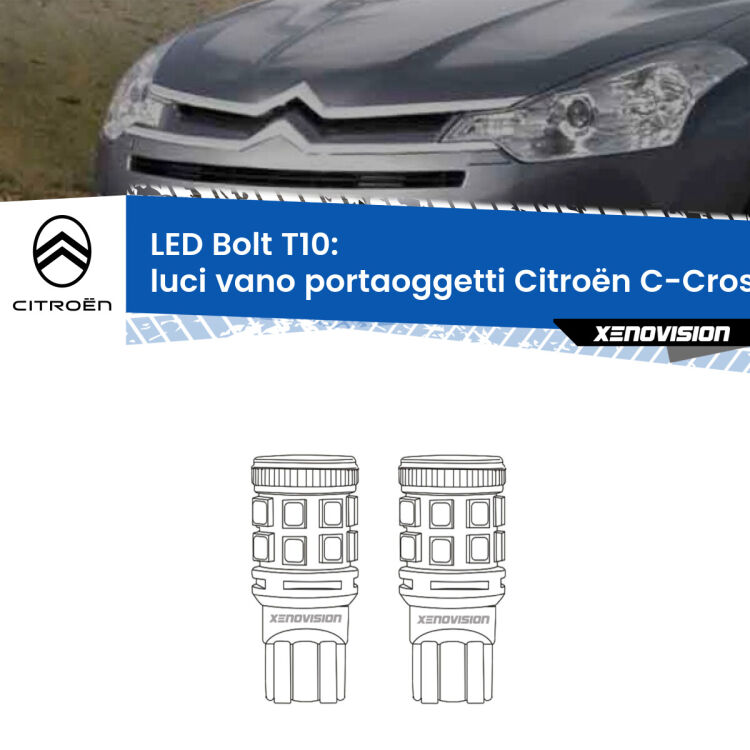 <strong>Luci Vano Portaoggetti LED per Citroën C-Crosser</strong>  2007 - 2012. Coppia lampade <strong>T10</strong> modello Bolt canbus.