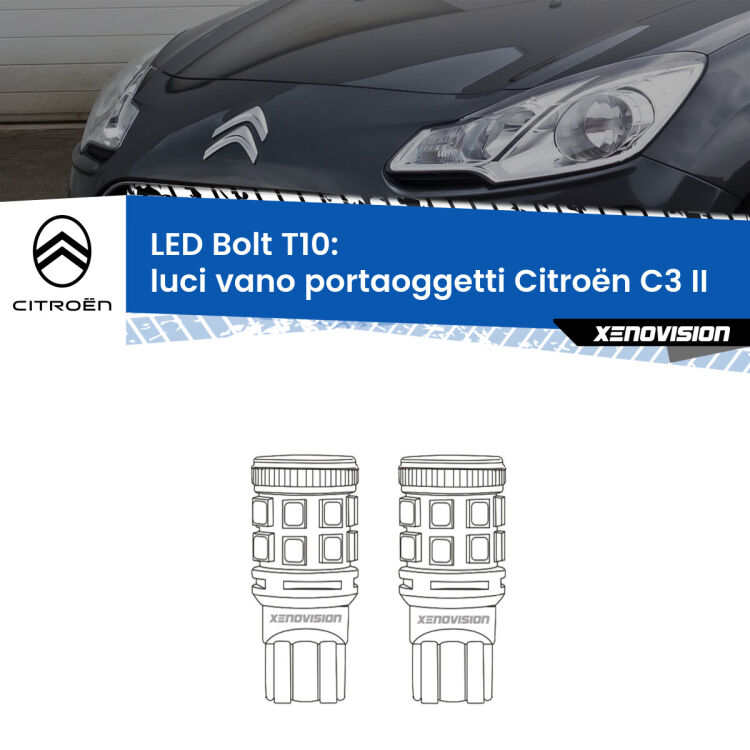 <strong>Luci Vano Portaoggetti LED per Citroën C3</strong> II 2009 - 2016. Coppia lampade <strong>T10</strong> modello Bolt canbus.