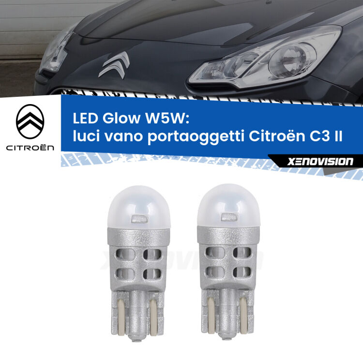 <strong>Luci Vano Portaoggetti LED luce calda per Citroën C3</strong> II 2009 - 2016. Coppia lampade <strong>W5W</strong> modello Glow di Xenovision.