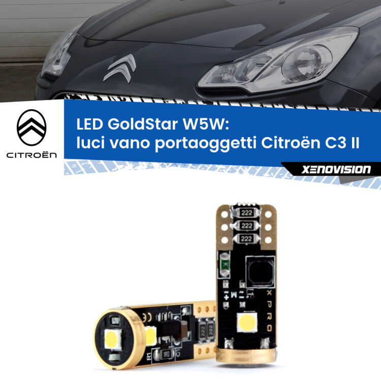 <strong>Luci Vano Portaoggetti LED Citroën C3</strong> II 2009 - 2016: ottima luminosità a 360 gradi. Si inseriscono ovunque. Canbus, Top Quality.