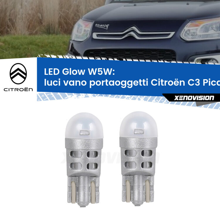 <strong>Luci Vano Portaoggetti LED luce calda per Citroën C3 Picasso</strong>  2009 - 2016. Coppia lampade <strong>W5W</strong> modello Glow di Xenovision.