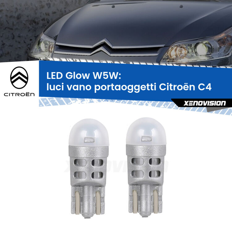 <strong>Luci Vano Portaoggetti LED luce calda per Citroën C4</strong>  2004 - 2011. Coppia lampade <strong>W5W</strong> modello Glow di Xenovision.