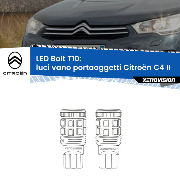 <strong>Luci Vano Portaoggetti LED per Citroën C4</strong> II 2009 - 2016. Coppia lampade <strong>T10</strong> modello Bolt canbus.