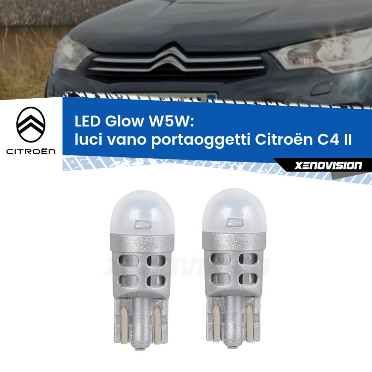 <strong>Luci Vano Portaoggetti LED luce calda per Citroën C4</strong> II 2009 - 2016. Coppia lampade <strong>W5W</strong> modello Glow di Xenovision.