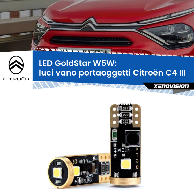 <strong>Luci Vano Portaoggetti LED Citroën C4</strong> III 2020 in poi: ottima luminosità a 360 gradi. Si inseriscono ovunque. Canbus, Top Quality.