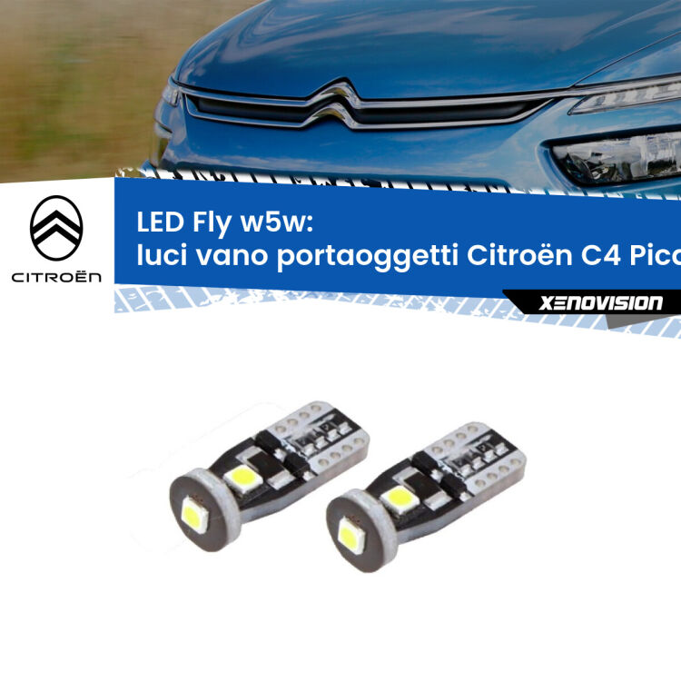 <strong>luci vano portaoggetti LED per Citroën C4 Picasso</strong> II 2013 in poi. Coppia lampadine <strong>w5w</strong> Canbus compatte modello Fly Xenovision.