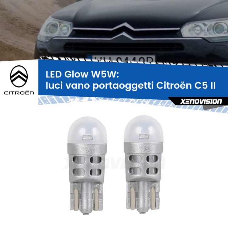 <strong>Luci Vano Portaoggetti LED luce calda per Citroën C5</strong> II 2008 - 2014. Coppia lampade <strong>W5W</strong> modello Glow di Xenovision.