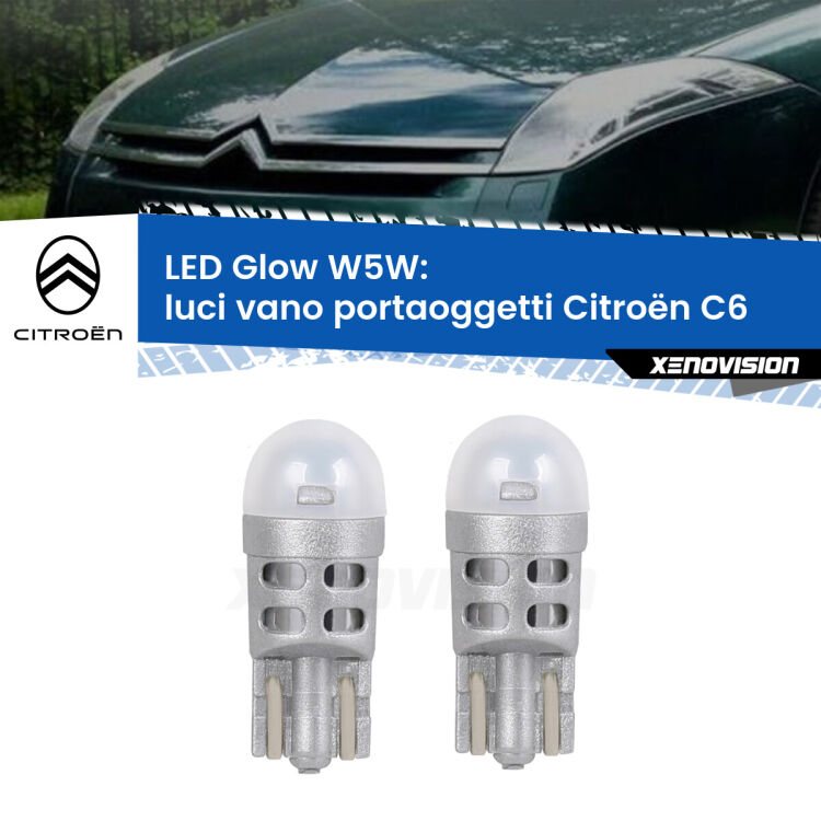 <strong>Luci Vano Portaoggetti LED luce calda per Citroën C6</strong>  2005 - 2012. Coppia lampade <strong>W5W</strong> modello Glow di Xenovision.