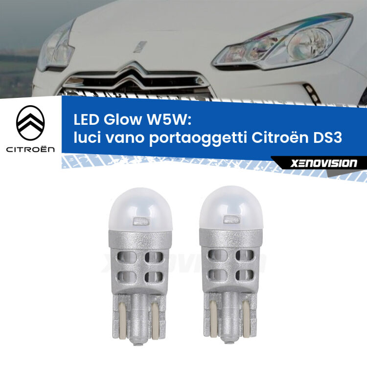 <strong>Luci Vano Portaoggetti LED luce calda per Citroën DS3</strong>  2009 - 2015. Coppia lampade <strong>W5W</strong> modello Glow di Xenovision.