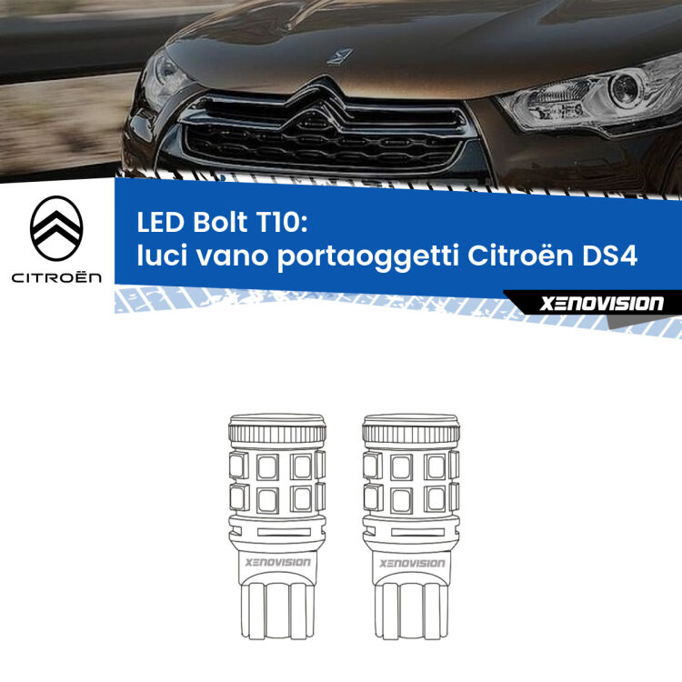 <strong>Luci Vano Portaoggetti LED per Citroën DS4</strong>  2011 - 2015. Coppia lampade <strong>T10</strong> modello Bolt canbus.