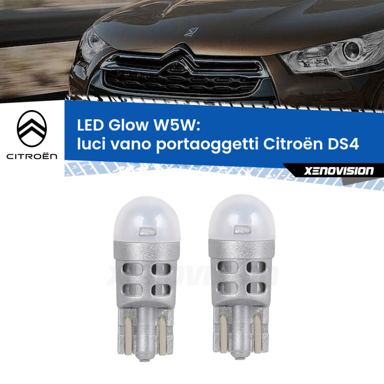 <strong>Luci Vano Portaoggetti LED luce calda per Citroën DS4</strong>  2011 - 2015. Coppia lampade <strong>W5W</strong> modello Glow di Xenovision.