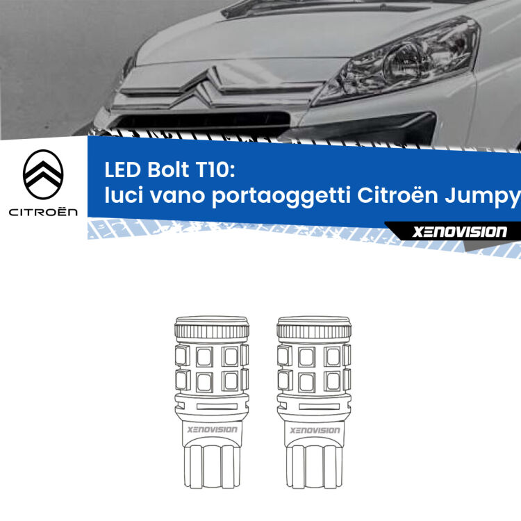 <strong>Luci Vano Portaoggetti LED per Citroën Jumpy</strong> II 2006 - 2015. Coppia lampade <strong>T10</strong> modello Bolt canbus.